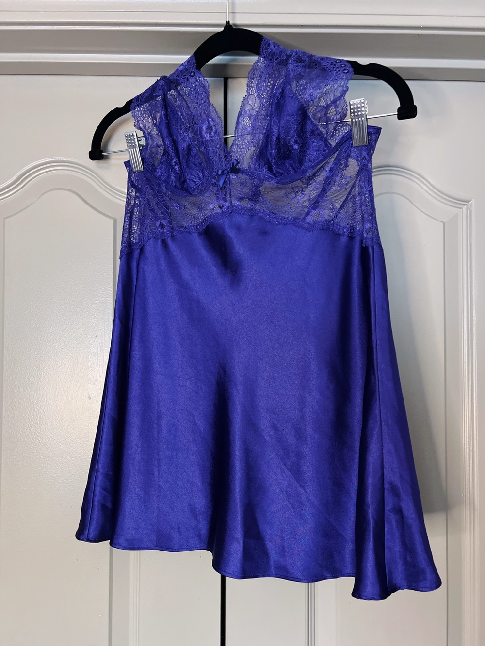 Victoria’s Secret Royal Purple Satin Lace Babydoll Chemise Slip Dress Small